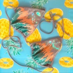 Sequin triangle bikini top XL